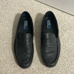 Men’s Polo Black Leather Loafers with rubber traction soles size 12